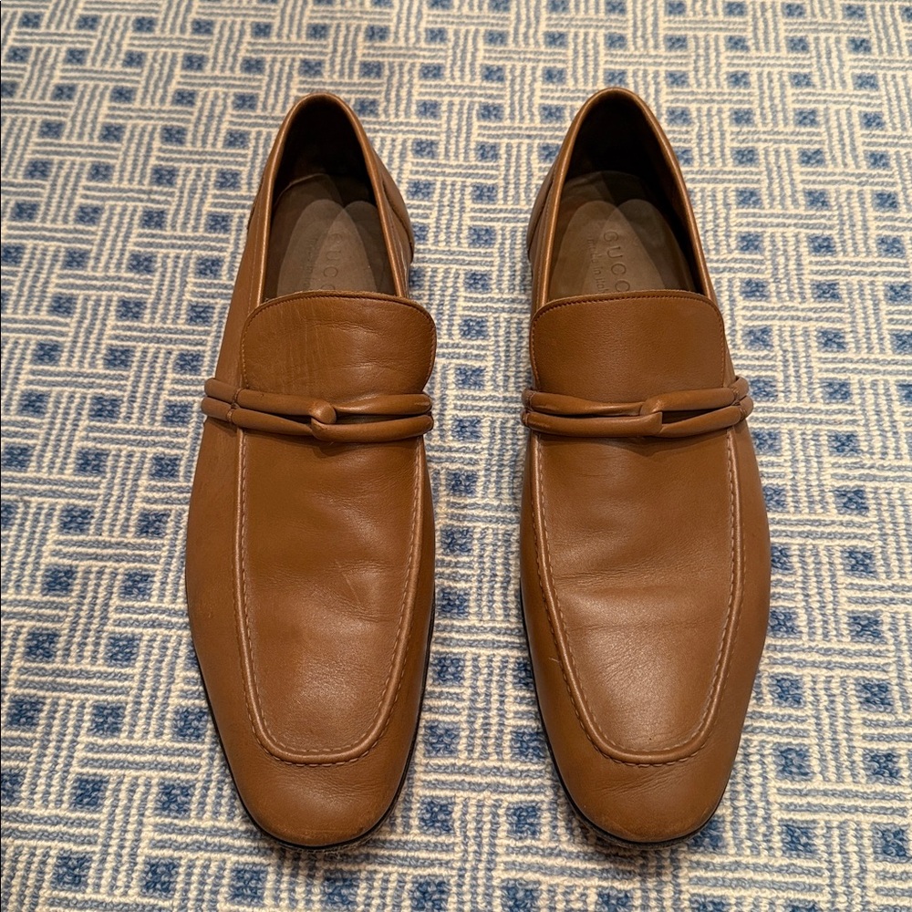 Gucci Brown Leather Knot Loafers - Made in Italy - Men's 11.5